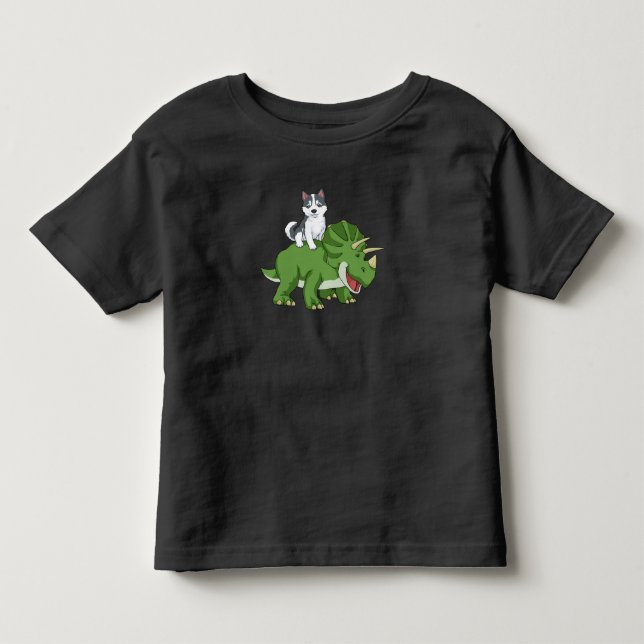 Siberischer Husky gibt Kindern Triceratops Dinosau Kleinkind T-shirt (Vorderseite)