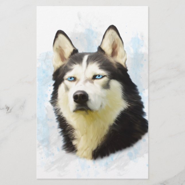 Siberischer Husky Hund Farbe Farbe Farbe Malerei Briefpapier (Vorderseite)