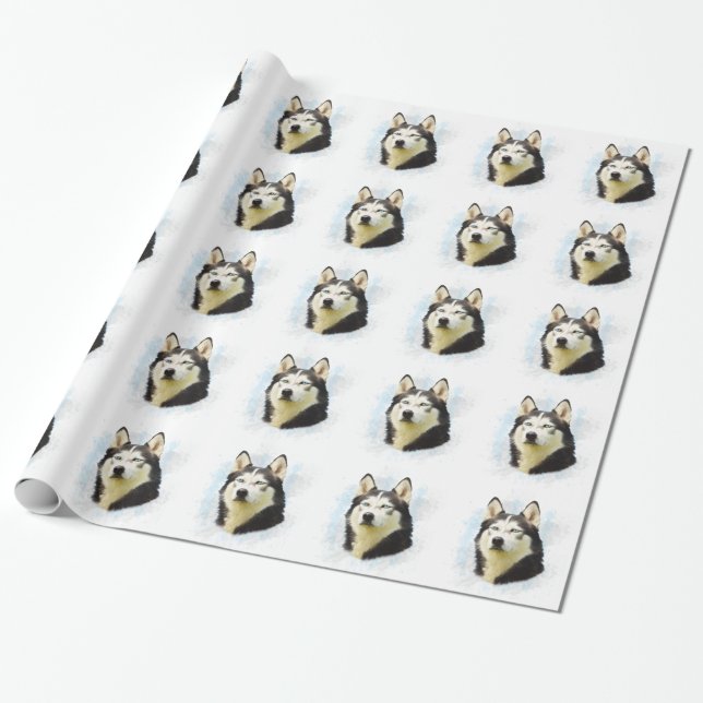 Siberischer Husky Hund Farbe Farbe Farbe Malerei Geschenkpapier (Ungerollt)