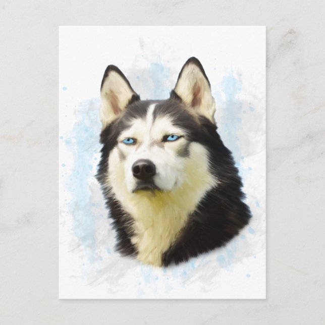 Siberischer Husky Hund Farbe Farbe Farbe Malerei Postkarte (Vorderseite)