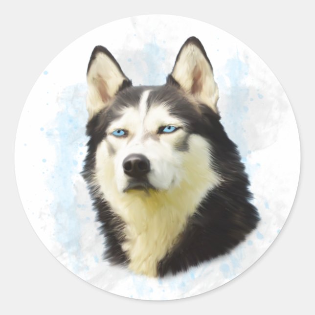 Siberischer Husky Hund Farbe Farbe Farbe Malerei Runder Aufkleber (Vorderseite)