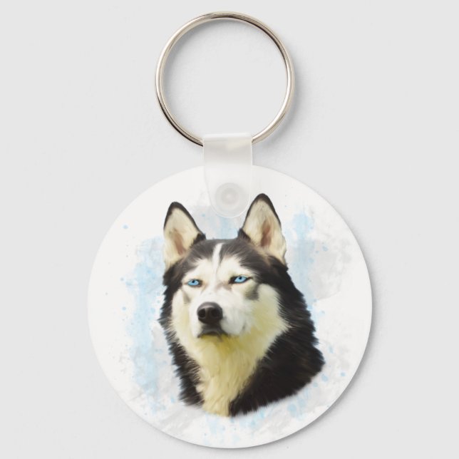 Siberischer Husky Hund Farbe Farbe Farbe Malerei Schlüsselanhänger (Vorderseite)