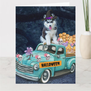 Siberischer Husky Hund Halloween LKW Beängstigende Karte