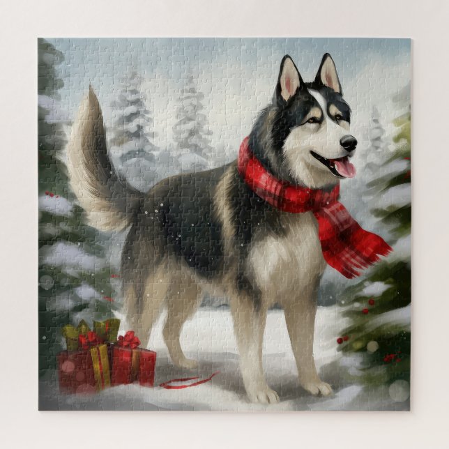 Siberischer Husky-Hund im Schnee Weihnachten (Vertikal)