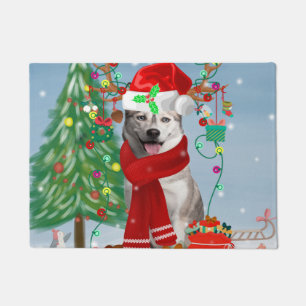 Siberischer Husky-Hund im Schnee Weihnachten Fußmatte