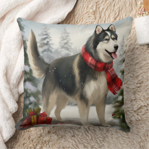 Siberischer Husky-Hund im Schnee Weihnachten Kissen
