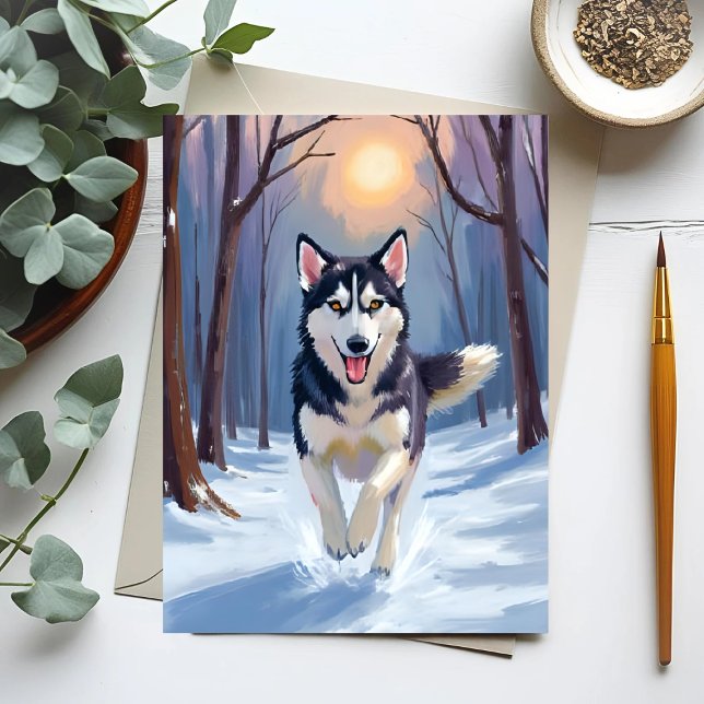 Siberischer Husky-Hund-Malerei Winter Postkarte (Von Creator hochgeladen)
