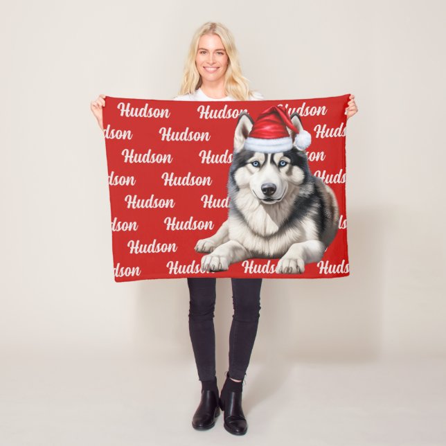 Siberischer Husky-Hund mit Namen Gemusterte Weihna Fleecedecke (Beispiel)