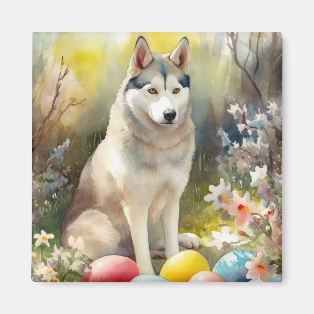 Siberischer Husky-Hund mit Ostereiern Magnet (Vorne)