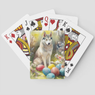 Siberischer Husky-Hund mit Ostereiern Spielkarten