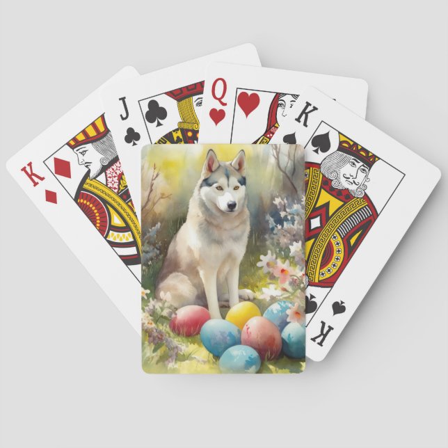 Siberischer Husky-Hund mit Ostereiern Spielkarten (Rückseite)