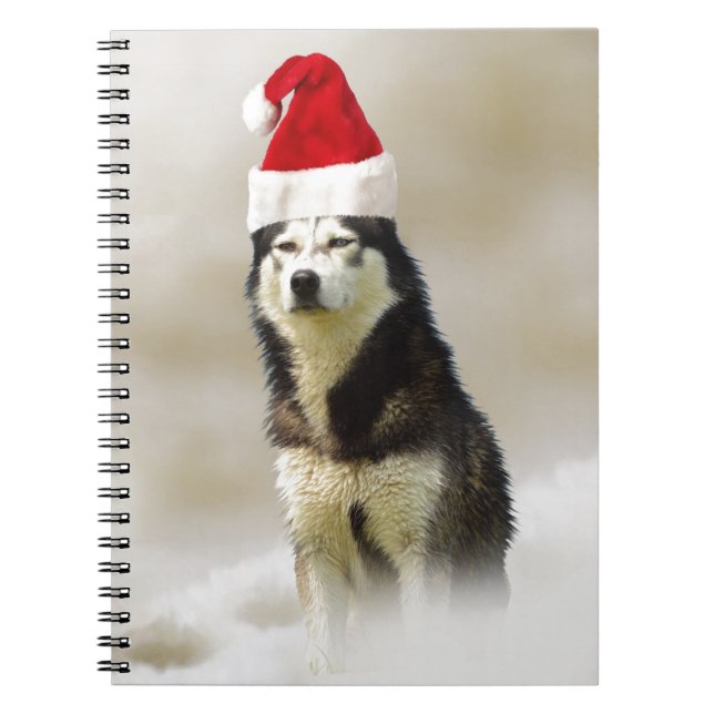 Siberischer Husky-Hund mit Weihnachtsmannmütze im  Notizblock (Vorderseite)