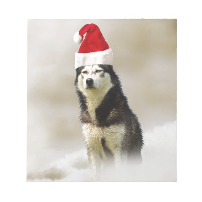 Siberischer Husky-Hund mit Weihnachtsmannmütze im  Notizblock (Vorderseite)