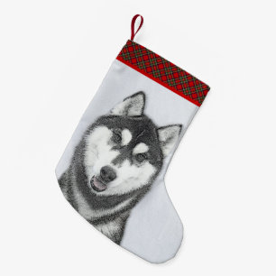 Siberischer Husky (Schwarz und Weiß) Malerei Hund Kleiner Weihnachtsstrumpf