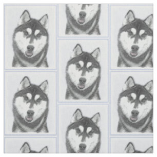 Siberischer Husky (Schwarz und Weiß) Malerei Hund Stoff