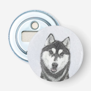 Siberischer Husky (Schwarz und Weiß) Malerei Hunde Flaschenöffner