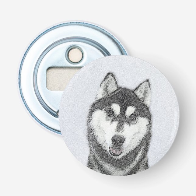 Siberischer Husky (Schwarz und Weiß) Malerei Hunde Flaschenöffner (Vorderseite)