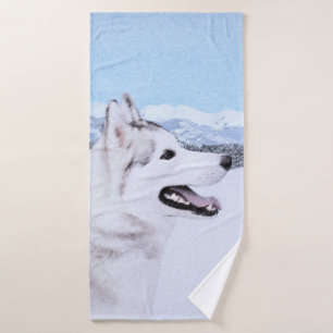 Siberischer Husky (Silber und Weiß) Malerei Hund  Badhandtuch Set