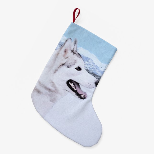 Siberischer Husky (Silber und Weiß) Malerei Hund K Kleiner Weihnachtsstrumpf (Vorderansicht (hängend))