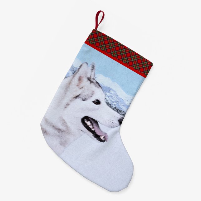 Siberischer Husky (Silber und Weiß) Malerei Hund K Kleiner Weihnachtsstrumpf (Vorderansicht (hängend))