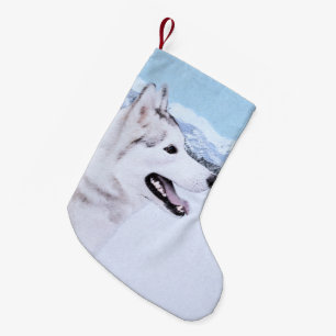 Siberischer Husky (Silber und Weiß) Malerei Hund  Kleiner Weihnachtsstrumpf