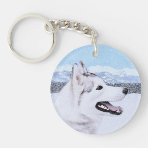 Siberischer Husky (Silber und Weiß) Malerei Hund  Schlüsselanhänger