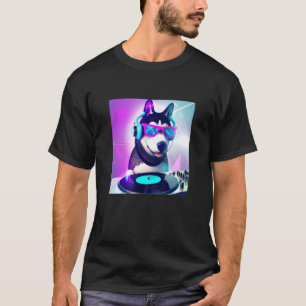Siberischer Husky Vaporwave DJ Dog Ästhetische Jun T-Shirt