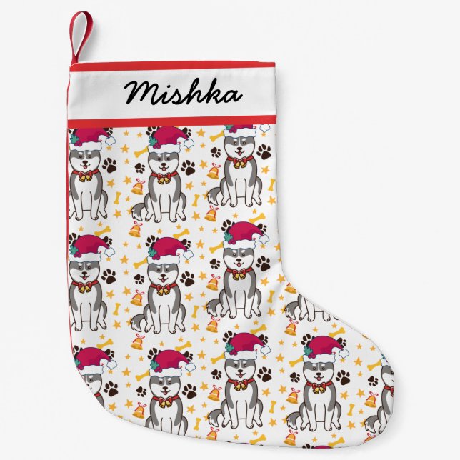 Siberischer Husky Weihnachten mit eigenem Hundenam Kleiner Weihnachtsstrumpf (Vorderseite)