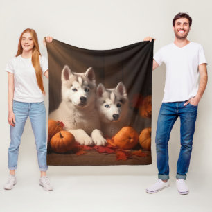 Siberischer Husky Welpe Herbst Kürbis Fleecedecke