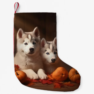 Siberischer Husky Welpe Herbst Kürbis Kleiner Weihnachtsstrumpf
