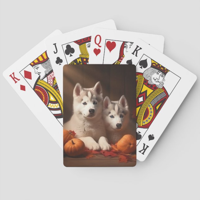 Siberischer Husky Welpe Herbst Kürbis Spielkarten (Rückseite)