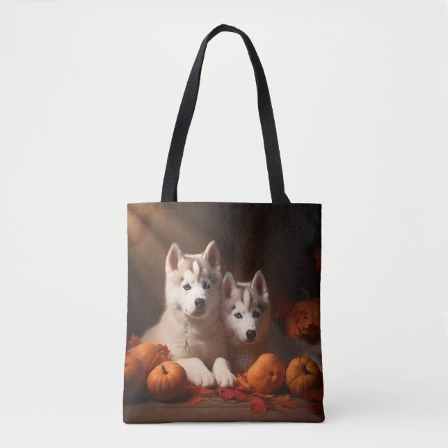 Siberischer Husky Welpe Herbst Kürbis Tasche (Vorderseite)