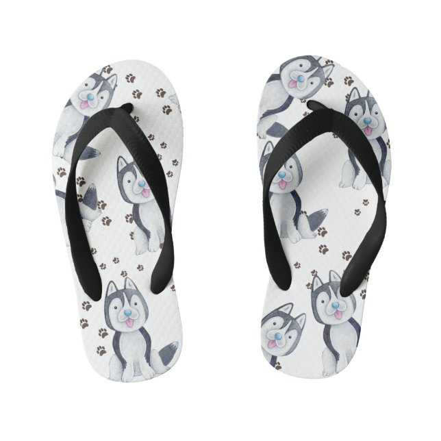 Siberischer Husky Welpe Hund Tracks Paw Prints Kinderbadesandalen (Fußbett)