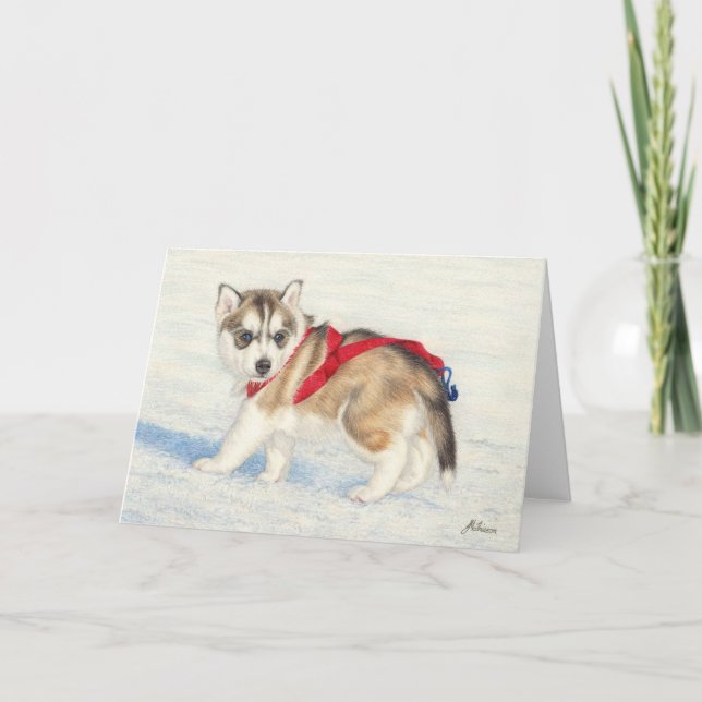 Siberischer Husky-Welpe im Schnee Karte (Vorderseite)