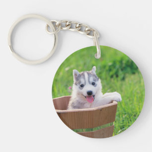 Siberischer Husky-Welpe in einer Hülle Schlüsselanhänger