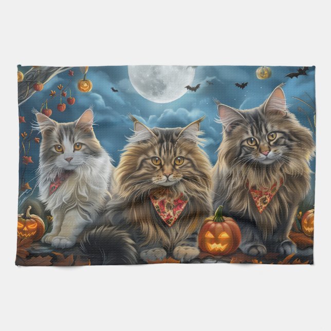 Siberischer Katze Halloween Spooky Geschirrtuch (Horizontal)