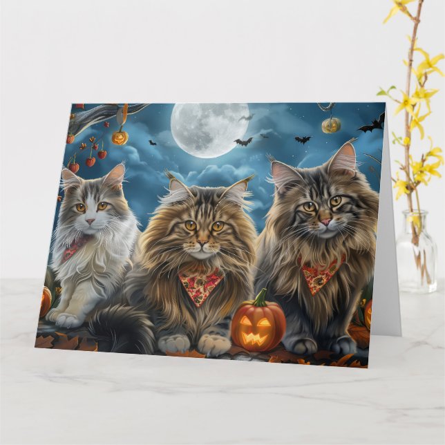 Siberischer Katze Halloween Spooky Karte (Gelbe Blume)