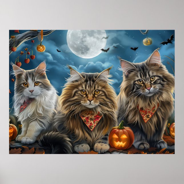 Siberischer Katze Halloween Spooky Poster (Vorne)