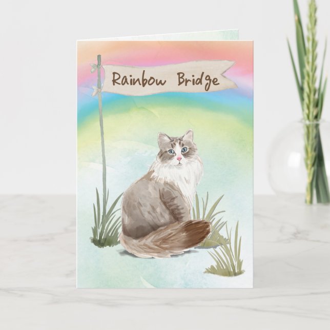 Siberisches Cat Pet Beileid über Rainbow Bridge Karte (Vorderseite)