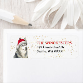 Siberisches Husky-Weihnachtsmannmütze-Adressetiket
