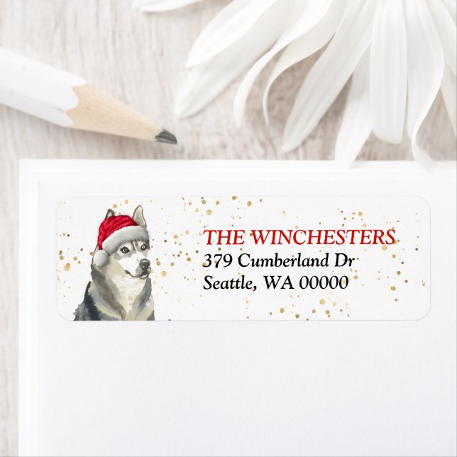 Siberisches Husky-Weihnachtsmannmütze-Adressetiket (Insitu)