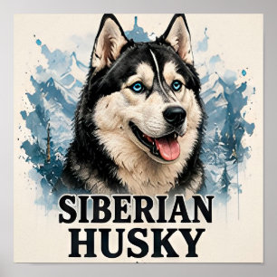 Sibirian Husky Arktischer Hund Porträt Premium Kun Poster