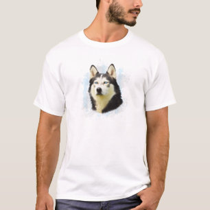 Sibirian Husky Hund Wasserfarben-Kunstmalerei T-Shirt