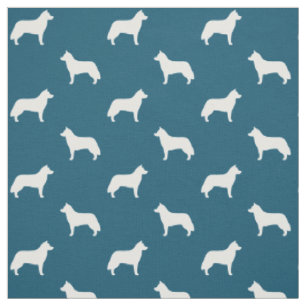 Sibirian Husky Silhouetten Blau-Weiß-Muster Stoff
