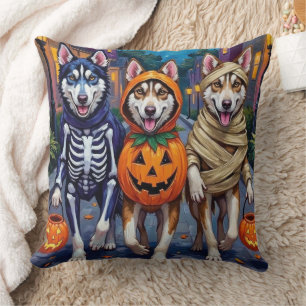 Sibirian Husky-Süßigkeiten-sammeln-Halloween-Kostü Kissen