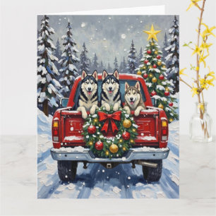Sibirian Husky Weihnachten Roter LKW Urlaub Karte