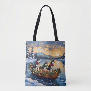 Sibirian Husky Weihnachtsboot Urlaub Tasche