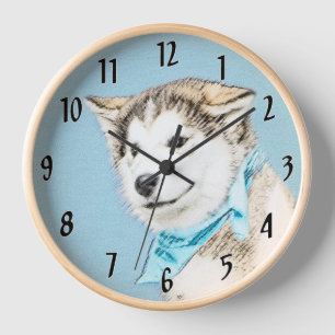 Sibirian Husky Welpenmalerei - Originale Hundekuns Uhr