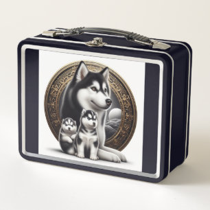 Sibirien Huskie und Welpen, Metall Brotdose