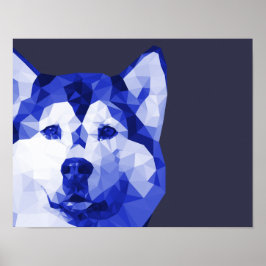 Sibirien-Husky-Niedrige Polnische Kunst in Blau Poster